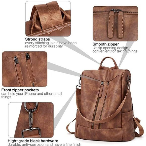 OLYE Leather Backpack for Women- A-brown